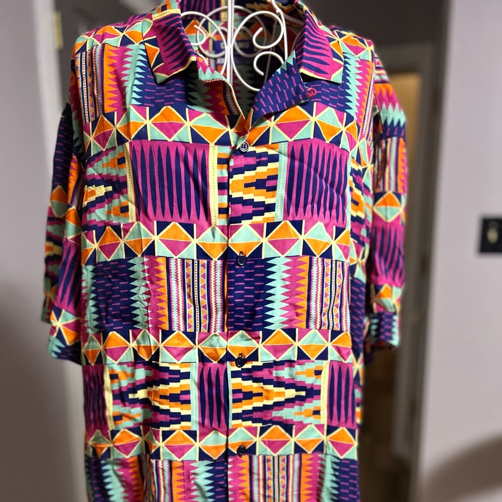 NWT DIYANU XXL BUTTON UP SHIRT AFRICAN FABRIC PRINT